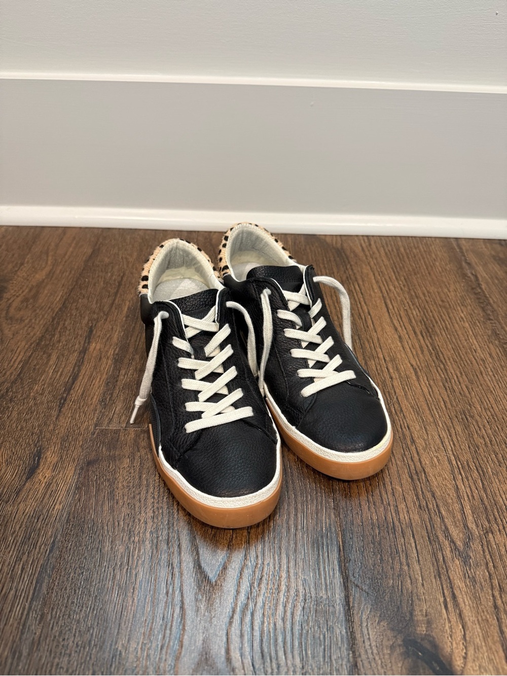 Dolce Vita Black Leather Low-Top Sneakers with Tan Sole
